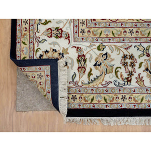 9'10"x14'3" Midnight Blue, Hand Knotted, Nain With Flower Medallion Design, Wool, 250 Kpsi, Oriental Rug FWR388464