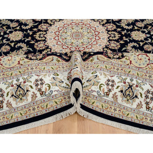 9'10"x14'3" Midnight Blue, Hand Knotted, Nain With Flower Medallion Design, Wool, 250 Kpsi, Oriental Rug FWR388464