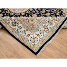 Load image into Gallery viewer, 9&#39;10&quot;x14&#39;3&quot; Midnight Blue, Hand Knotted, Nain With Flower Medallion Design, Wool, 250 Kpsi, Oriental Rug FWR388464