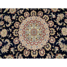 Load image into Gallery viewer, 9&#39;10&quot;x14&#39;3&quot; Midnight Blue, Hand Knotted, Nain With Flower Medallion Design, Wool, 250 Kpsi, Oriental Rug FWR388464