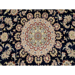 9'10"x14'3" Midnight Blue, Hand Knotted, Nain With Flower Medallion Design, Wool, 250 Kpsi, Oriental Rug FWR388464