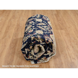 9'10"x14'3" Midnight Blue, Hand Knotted, Nain With Flower Medallion Design, Wool, 250 Kpsi, Oriental Rug FWR388464