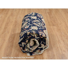 Load image into Gallery viewer, 9&#39;10&quot;x14&#39;3&quot; Midnight Blue, Hand Knotted, Nain With Flower Medallion Design, Wool, 250 Kpsi, Oriental Rug FWR388464