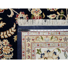 Load image into Gallery viewer, 9&#39;10&quot;x14&#39;3&quot; Midnight Blue, Hand Knotted, Nain With Flower Medallion Design, Wool, 250 Kpsi, Oriental Rug FWR388464
