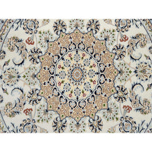 Load image into Gallery viewer, 6&#39;x6&#39; Ivory, Nain with Center Medallion Flower Design, 250 KPSI, Wool, Hand Knotted, Round Oriental Rug FWR388476