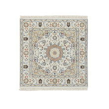 Load image into Gallery viewer, 3&#39;1&quot;x3&#39;1&quot; Ivory, 250 KPSI, Nain with Center Medallion Flower Design, Wool, Hand Knotted, Square Oriental Rug FWR388542