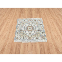 Load image into Gallery viewer, 3&#39;1&quot;x3&#39;1&quot; Ivory, 250 KPSI, Nain with Center Medallion Flower Design, Wool, Hand Knotted, Square Oriental Rug FWR388542