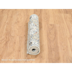 3'1"x3'1" Ivory, 250 KPSI, Nain with Center Medallion Flower Design, Wool, Hand Knotted, Square Oriental Rug FWR388542