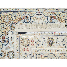 Load image into Gallery viewer, 3&#39;1&quot;x3&#39;1&quot; Pearl White, Nain with All Over Flower Pattern, Wool and Silk, Hand Knotted, Soft Pile, 250 KPSI, Round, Oriental Rug FWR549438