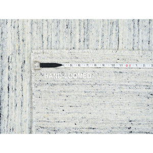 8'x8' Ivory, Hand Loomed Plain Modern Striae Design, Soft Pile Natural Wool, Square Oriental Rug FWR388626