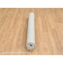 Load image into Gallery viewer, 6&#39;x6&#39; Ivory, Extra Soft Wool Hand Loomed, Plain Modern Striped Design Soft Pile, Square Oriental Rug FWR388644