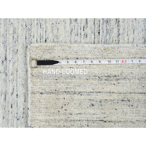6'x6' Ivory, Extra Soft Wool Hand Loomed, Plain Modern Striped Design Soft Pile, Square Oriental Rug FWR388644