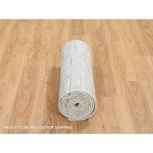 Load image into Gallery viewer, 2&#39;6&quot;x12&#39; Ivory, Plain Modern Striae Design Soft Pile, Organic Wool Hand Loomed, Runner Oriental Rug FWR388680