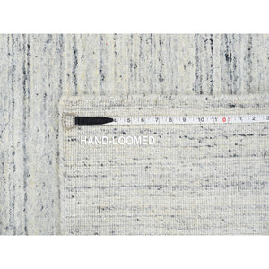 2'6"x6' Ivory, Pure Wool Hand Loomed, Plain Modern Striae Design Soft Pile, Runner Oriental Rug FWR388722