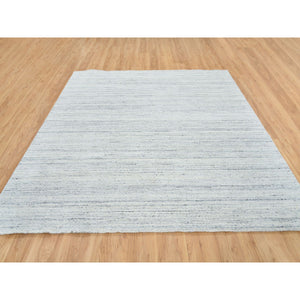 8'x8' Ivory, Plain Modern Striae Design Soft Pile, Soft Wool Hand Loomed, Square Oriental Rug FWR388728