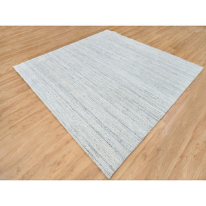8'x8' Ivory, Plain Modern Striae Design Soft Pile, Soft Wool Hand Loomed, Square Oriental Rug FWR388728
