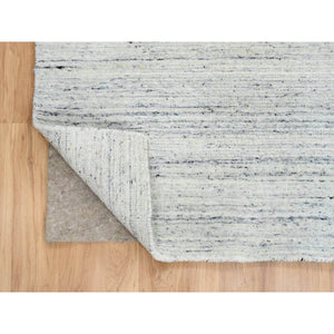 8'x8' Ivory, Plain Modern Striae Design Soft Pile, Soft Wool Hand Loomed, Square Oriental Rug FWR388728