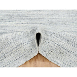 8'x8' Ivory, Plain Modern Striae Design Soft Pile, Soft Wool Hand Loomed, Square Oriental Rug FWR388728