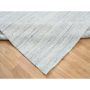 8'x8' Ivory, Plain Modern Striae Design Soft Pile, Soft Wool Hand Loomed, Square Oriental Rug FWR388728