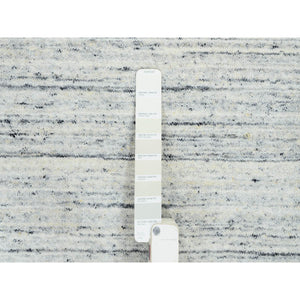 8'x8' Ivory, Plain Modern Striae Design Soft Pile, Soft Wool Hand Loomed, Square Oriental Rug FWR388728