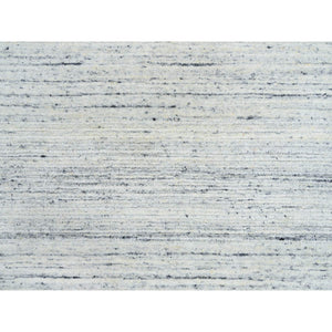 8'x8' Ivory, Plain Modern Striae Design Soft Pile, Soft Wool Hand Loomed, Square Oriental Rug FWR388728
