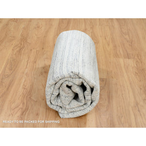 8'x8' Ivory, Plain Modern Striae Design Soft Pile, Soft Wool Hand Loomed, Square Oriental Rug FWR388728