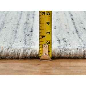 8'x8' Ivory, Plain Modern Striae Design Soft Pile, Soft Wool Hand Loomed, Square Oriental Rug FWR388728