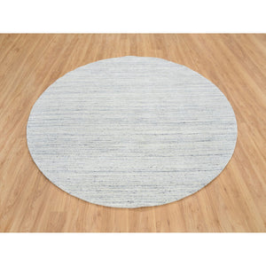 8'x8' Ivory, Plain Modern Striae Design Soft Pile, Extra Soft Wool Hand Loomed, Round Oriental Rug FWR388764
