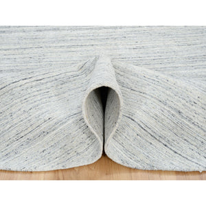 8'x8' Ivory, Plain Modern Striae Design Soft Pile, Extra Soft Wool Hand Loomed, Round Oriental Rug FWR388764