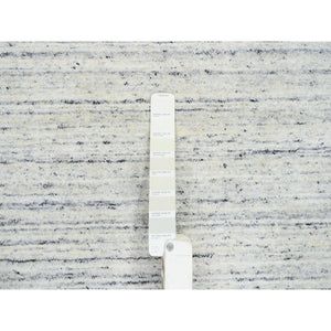 8'x8' Ivory, Plain Modern Striae Design Soft Pile, Extra Soft Wool Hand Loomed, Round Oriental Rug FWR388764