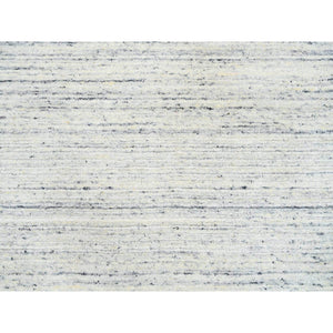 8'x8' Ivory, Plain Modern Striae Design Soft Pile, Extra Soft Wool Hand Loomed, Round Oriental Rug FWR388764
