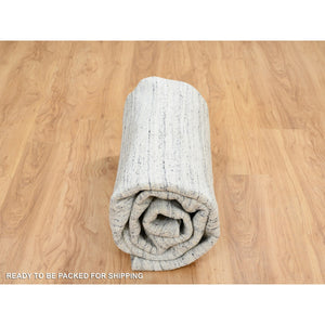 8'x8' Ivory, Plain Modern Striae Design Soft Pile, Extra Soft Wool Hand Loomed, Round Oriental Rug FWR388764