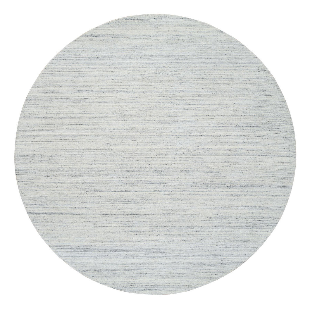 10'x10' Ivory, Hand Loomed Plain Modern Striae Design, Soft Pile Organic Wool, Round Oriental Rug FWR388770