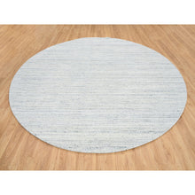 Load image into Gallery viewer, 10&#39;x10&#39; Ivory, Hand Loomed Plain Modern Striae Design, Soft Pile Organic Wool, Round Oriental Rug FWR388770
