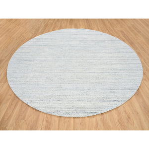 10'x10' Ivory, Hand Loomed Plain Modern Striae Design, Soft Pile Organic Wool, Round Oriental Rug FWR388770