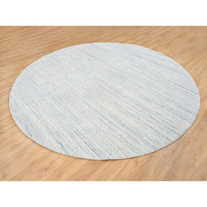10'x10' Ivory, Hand Loomed Plain Modern Striae Design, Soft Pile Organic Wool, Round Oriental Rug FWR388770