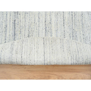 10'x10' Ivory, Hand Loomed Plain Modern Striae Design, Soft Pile Organic Wool, Round Oriental Rug FWR388770
