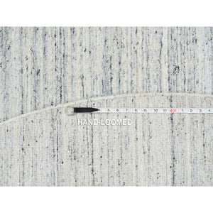 10'x10' Ivory, Hand Loomed Plain Modern Striae Design, Soft Pile Organic Wool, Round Oriental Rug FWR388770