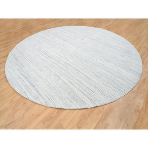 11'10"x11'10" Ivory, Plain Modern Striae Design Soft Pile, Natural Wool Hand Loomed, Round Oriental Rug FWR388776