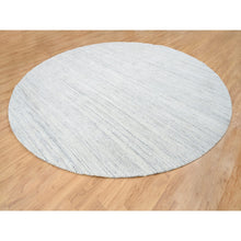 Load image into Gallery viewer, 11&#39;10&quot;x11&#39;10&quot; Ivory, Plain Modern Striae Design Soft Pile, Natural Wool Hand Loomed, Round Oriental Rug FWR388776