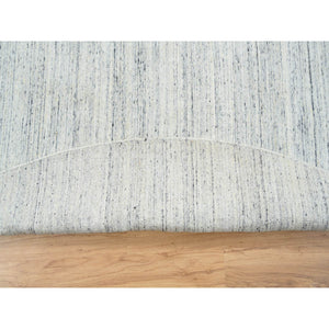 11'10"x11'10" Ivory, Plain Modern Striae Design Soft Pile, Natural Wool Hand Loomed, Round Oriental Rug FWR388776