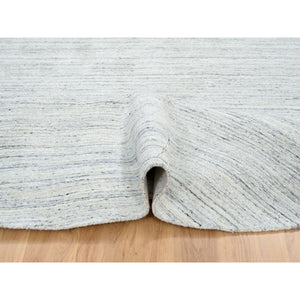 11'10"x11'10" Ivory, Plain Modern Striae Design Soft Pile, Natural Wool Hand Loomed, Round Oriental Rug FWR388776