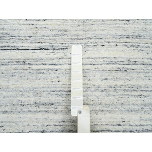 11'10"x11'10" Ivory, Plain Modern Striae Design Soft Pile, Natural Wool Hand Loomed, Round Oriental Rug FWR388776