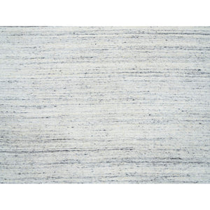 11'10"x11'10" Ivory, Plain Modern Striae Design Soft Pile, Natural Wool Hand Loomed, Round Oriental Rug FWR388776