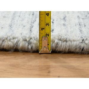 11'10"x11'10" Ivory, Plain Modern Striae Design Soft Pile, Natural Wool Hand Loomed, Round Oriental Rug FWR388776