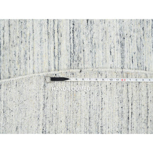 11'10"x11'10" Ivory, Plain Modern Striae Design Soft Pile, Natural Wool Hand Loomed, Round Oriental Rug FWR388776