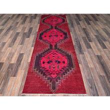 Load image into Gallery viewer, 2&#39;8&quot;x8&#39;3&quot; Hot Pink, Overdyed Vintage Persian Hamadan with Geometric Medallions Design, 100% Wool, Hand Knotted, Shaved Down, Sides and Ends Professionally Secured, Clean, Runner, Oriental Rug Sh647 FWR3882