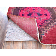 Load image into Gallery viewer, 2&#39;8&quot;x8&#39;3&quot; Hot Pink, Overdyed Vintage Persian Hamadan With Geometric Medallions Design, 100% Wool, Hand Knotted, Shaved Down, Sides And Ends Professionally Secured, Clean, Runner, Oriental Rug FWR3882