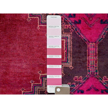 Load image into Gallery viewer, 2&#39;8&quot;x8&#39;3&quot; Hot Pink, Overdyed Vintage Persian Hamadan with Geometric Medallions Design, 100% Wool, Hand Knotted, Shaved Down, Sides and Ends Professionally Secured, Clean, Runner, Oriental Rug Sh647 FWR3882
