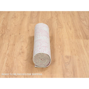 2'6"x8' Rose Pink, All Over Design Wool And Art Silk, Jacquard Hand Loomed, Runner Oriental Rug FWR388866